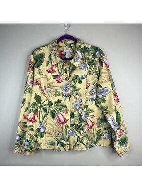 Vintage Cottage Floral Jacket 1X Art To Wear Romantic Canvas Utility Twee Garden